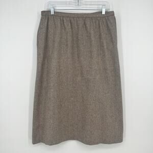 Vtg Country Suburbans Wool Tweed Midi Skirt Sz16 A-Line Brown Herringbone Pocket
